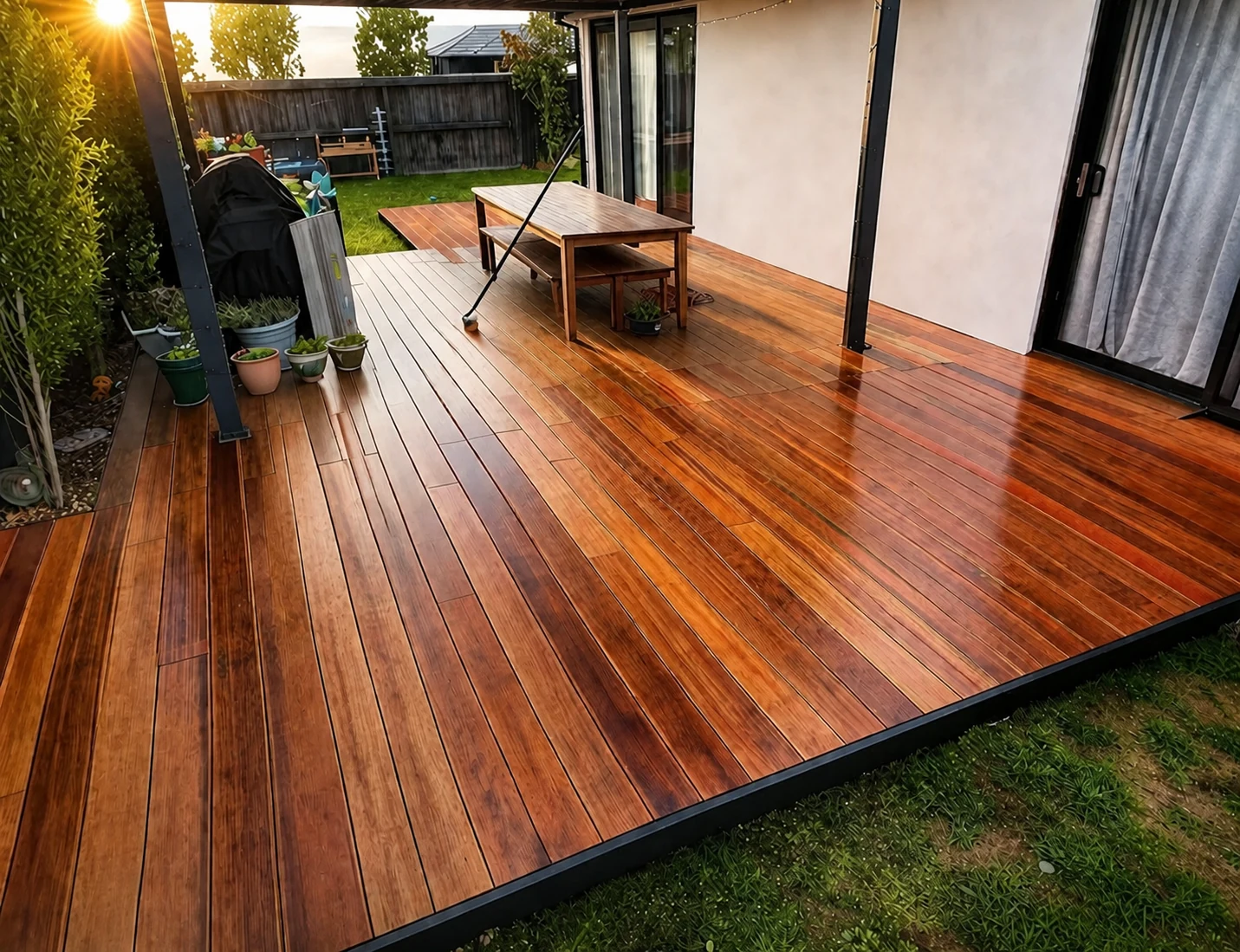 Large finished timber deck extension for outdoor living